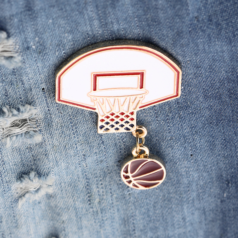 ZRM Basketballkorb mit Basketballnadeln, Broschen, rote Emaille, Sportnadel, rote Kugel, Anstecknadel, Abzeichen, Sportler, Knopfbrosche – Detail 6