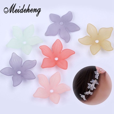 新娘头饰花韩式 diy磨砂花瓣22mm中孔彩色亚克力头花配饰散珠批发