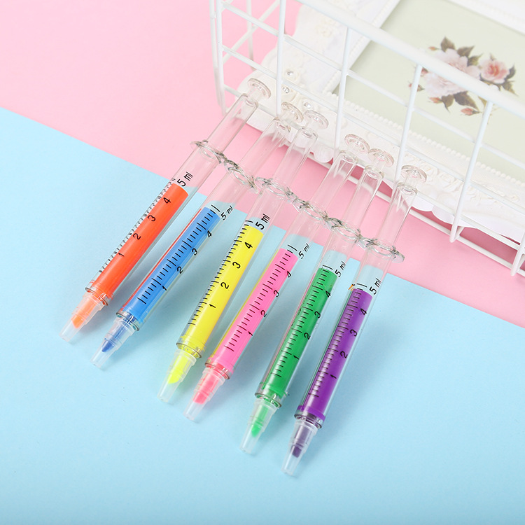 10g Weight Plastic Material Pink, Purple, Green, Blue, Yellow Color Creative Stationery Color Highlighter Funny Cute Needle Syringe Color Pen 1