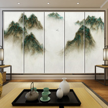 新中式壁画硬包背景墙大型山水水墨软包电视沙发床头餐厅酒店