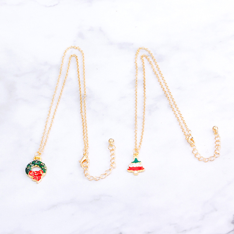 European And American New Ladies Christmas Drip Series Bell Snowman Wreath Santa Claus Necklace And Earrings Suite display picture 76