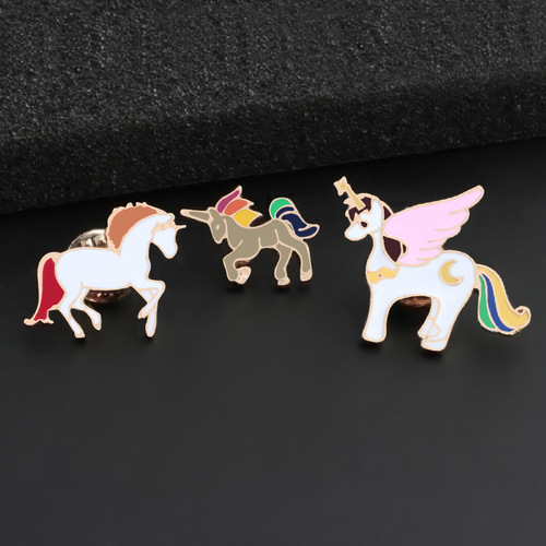 Film and television peripheral accessories Enamel White Horse Unicorn Alloy Oil Drop Brooch Angel Badge Clothes Collar Pin Foreign Trade