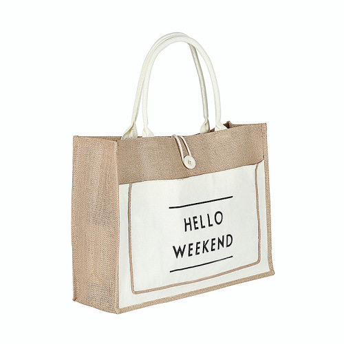 Amazon cotton and linen portable advertising jute shopping bag linen composite waterproof beach bag foreign trade cross-border