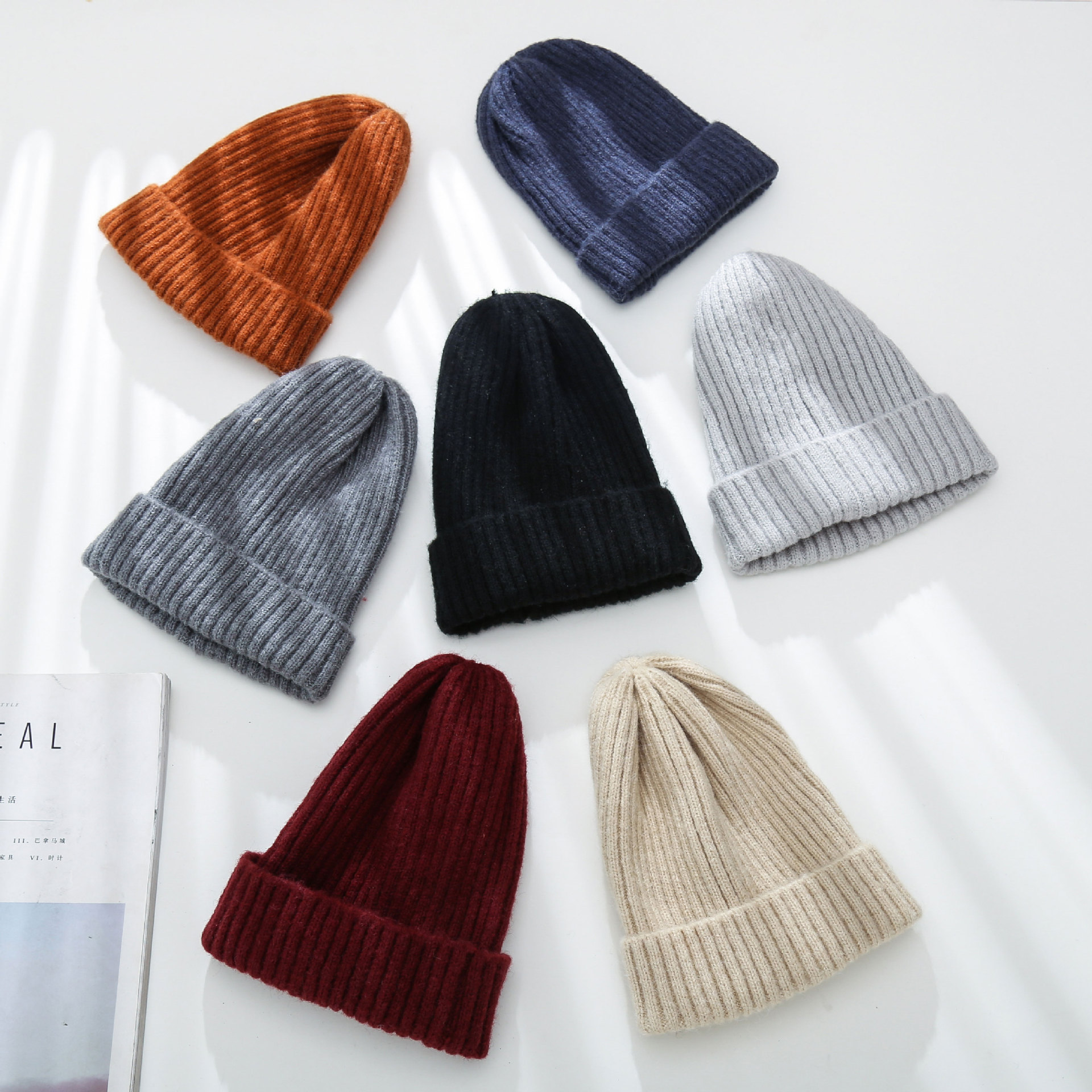 Pure Color Wild Knit Outdoor Winter New Thick Warm Woolen  Hat Cap display picture 1