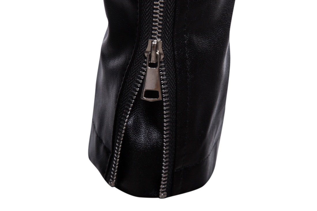 Boy Leather Motorcycle Jacket With Stand Collar And Four Pockets_voghion.com
