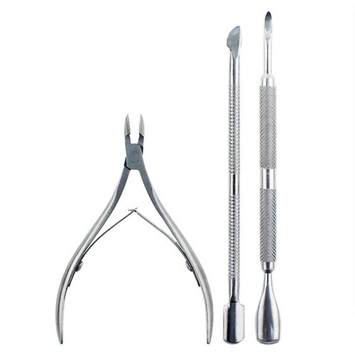 Manicure stainless steel cuticle scissors, multi-functional cuticle pusher, cuticle three-piece set, cuticle fork, nail removal set