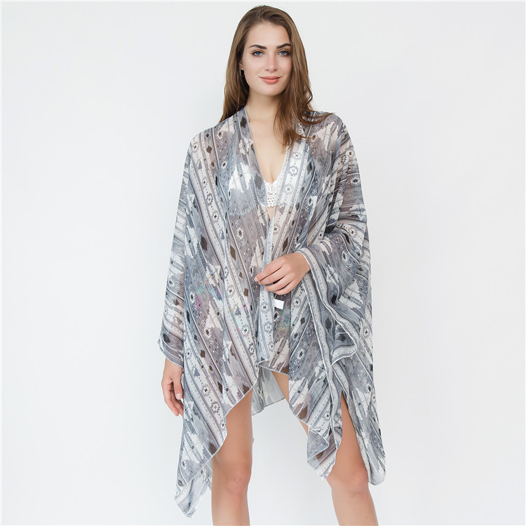 Suministro transfronterizo 2020 Venta caliente verano nuevo psicodélico patrón geométrico gasa kimono cardigan bikini blusa