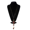 Fashionable long universal sweater, wooden necklace with tassels, chain, Korean style