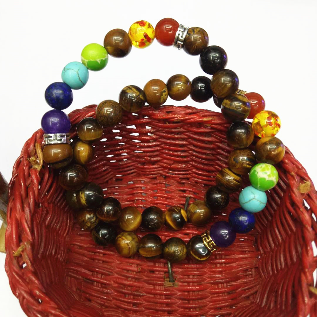 Factory direct sales of seven-chakra Tiger's Eye stone bracelet Yoga energy bracelet DIY Seven-color natural stone combination bracelet detail image 3
