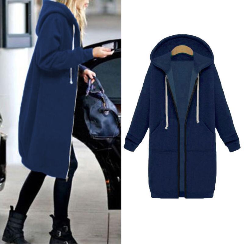 Spot 2019ebay Amazon fall and winter hit thickened medium long hooded zipper sweater coat 11 colors