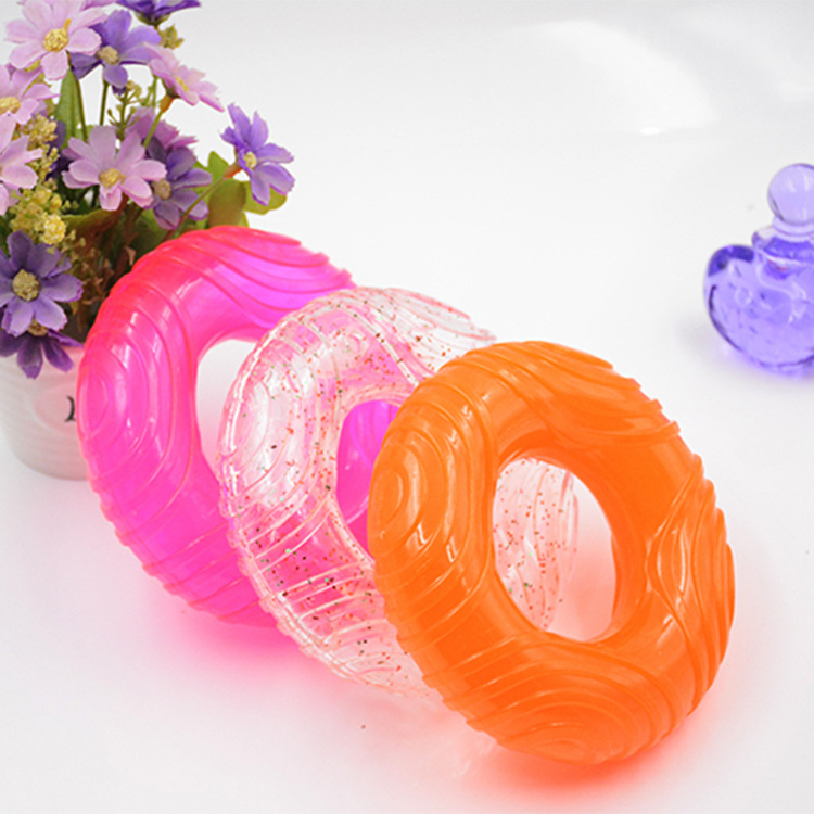 Suministro directo de fábrica TPR hilo sonido círculo transparente medio y grande PET molar diente limpieza anillo de goma nuevo perro juguete