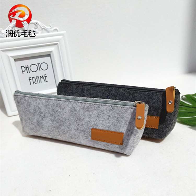 定制学生笔袋 创意毛毡文具袋 新款毛毡皮革笔袋 广告笔袋定制log