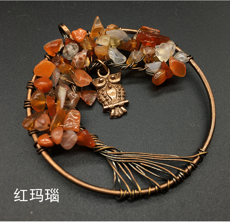 Agate Crystal Crushed Stone Tree Of Life Owl Colorful Pendant Necklace display picture 5