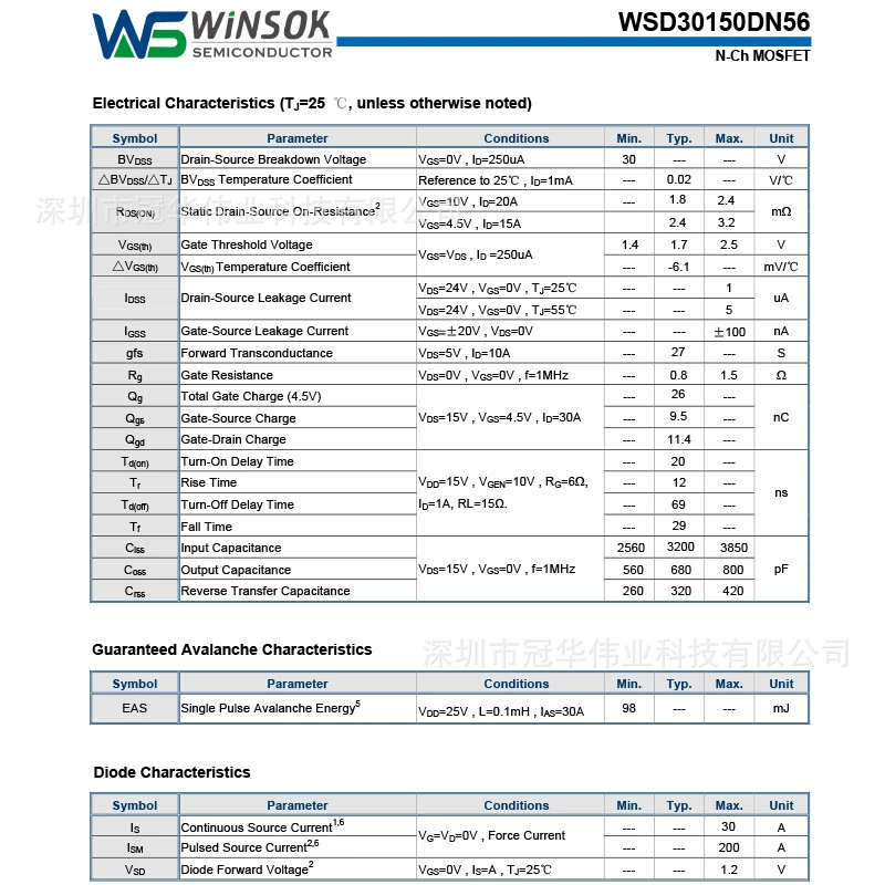 WSD30160dn56 30V 120A DFN5X6N-CH MOS Tube Winsok Micro-Stock Field Effect Tube