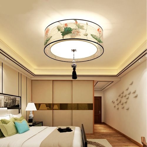 New Chinese style ceiling lamp bedroom lamp round classical atmosphere LED Chinese style lamp fabric living room study hotel lighting