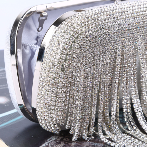 Evening bags Europe and the United States cross-border diamond tassel pure handmade rhinestone rings evening wear crossbody clutch bag custom wholesale