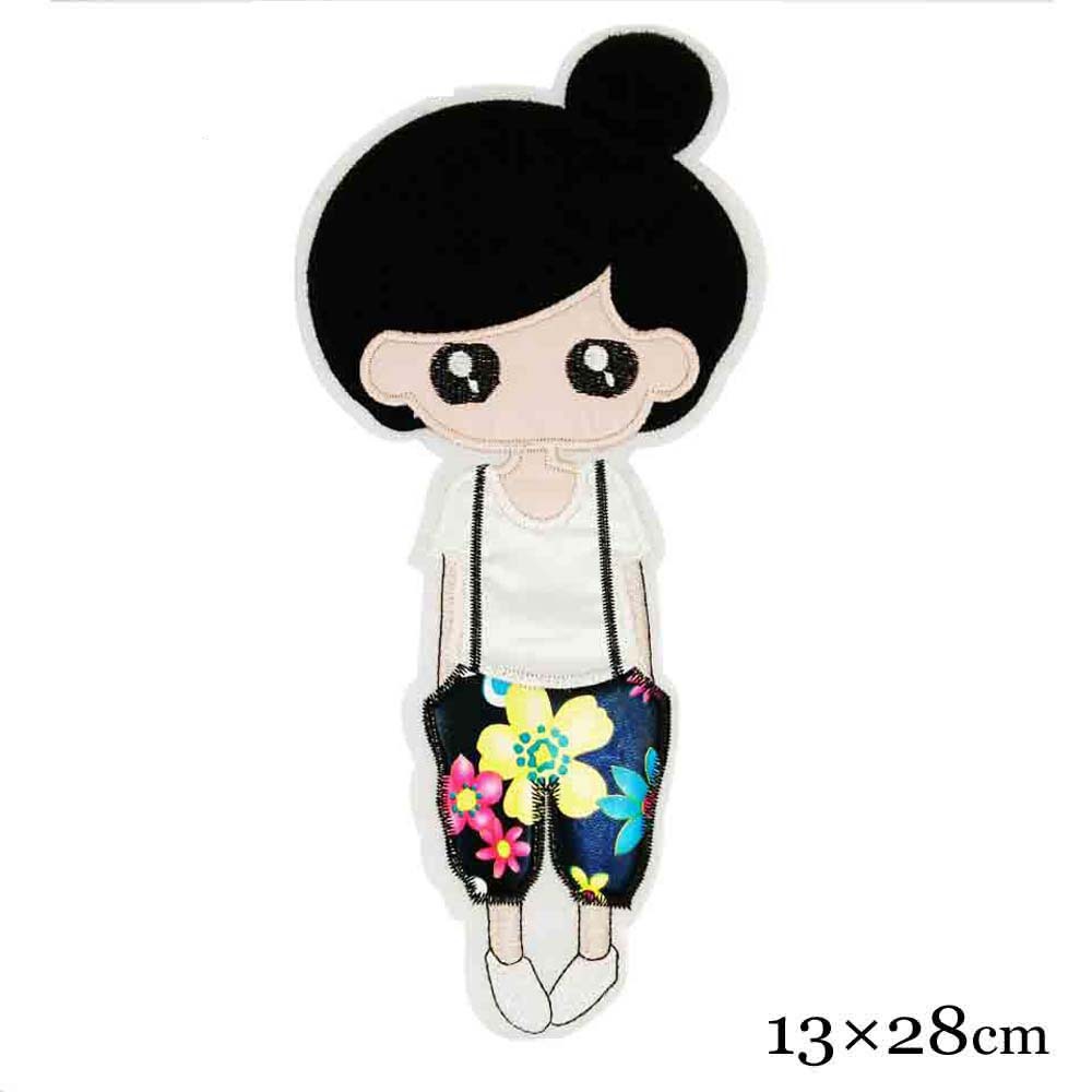 强大辅料厂 贴布绣女孩大号卡通绣花布贴 背包胸章装饰布贴可订做