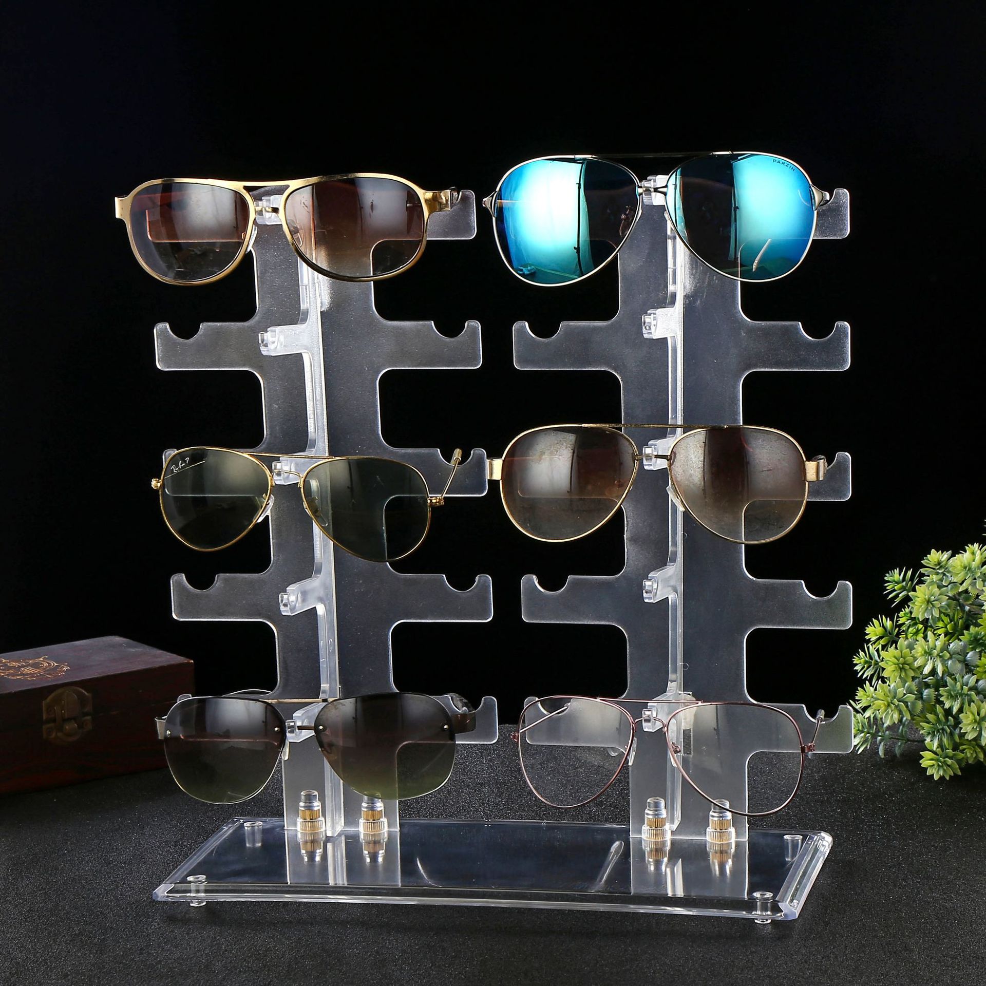 雙排10副墨鏡太陽鏡眼鏡架子 塑料眼鏡展示架 近視眼鏡展示貨架