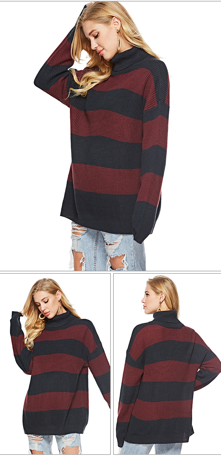 new striped turtleneck knitted bottoming shirt plus size sweater NSYH7445