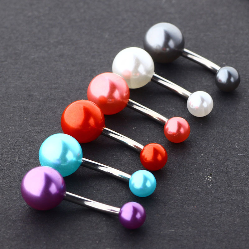 6-Pack Glow Belly Button Rings, Stainless Steel Navel Ring Set with Pearl - European American Style detail image 11