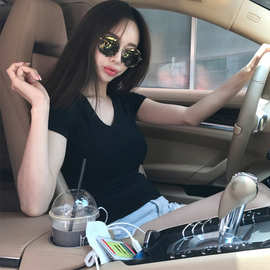 2025夏季新品韩版女装修身显瘦性感V领短袖上衣百搭纯色T恤8109