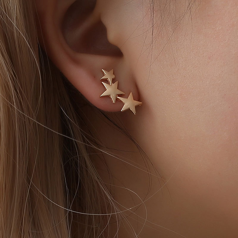 Fashion Frosted Three-star Five-pointed Star Alloy No Pierced Ear Clip Earrings display picture 1