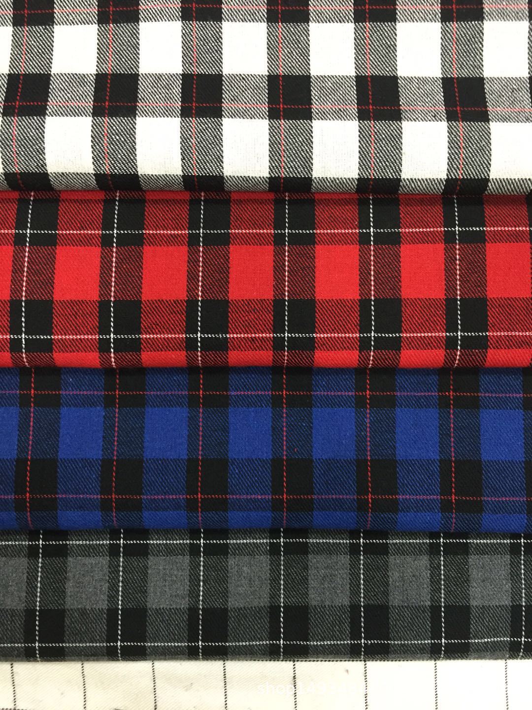 21支色织梭子小格子面料衬衫面料裤子面料斜纹单面磨毛款现货供应