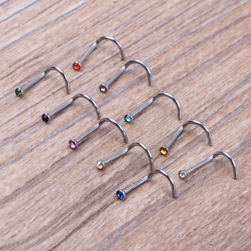 10 Pack Mixed Color Curved Nose Nail Nose Ring Piercing Jewelry - Stainless Steel Nose Ornaments detail image 12