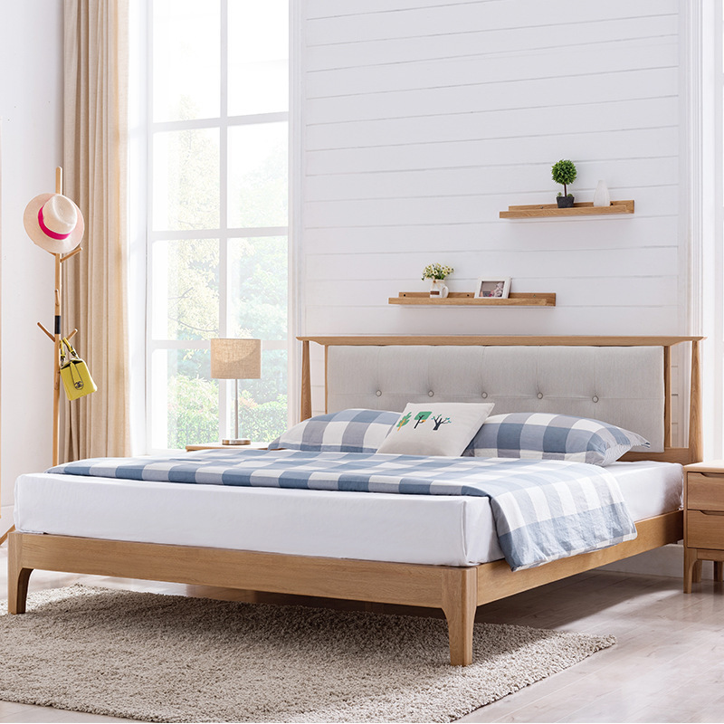 Northern Europe style All solid wood Simplicity modern 1.8 Double bed White oak 1.5 Japanese Soft pack bed Marriage bed