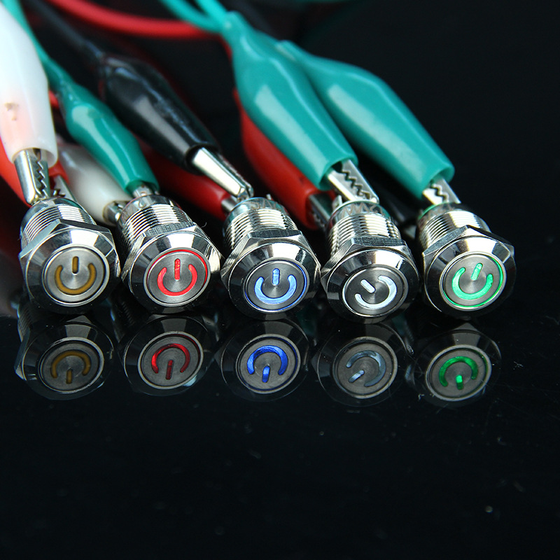 12MM Metal Button Flat Head Power Symbol LED Light Waterproof Self-Reset Button One-Touch Start Switch