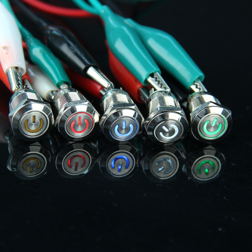 12MM Metal Button Flat Head Power Symbol LED Light Waterproof Self-Reset Button One-Touch Start Switch