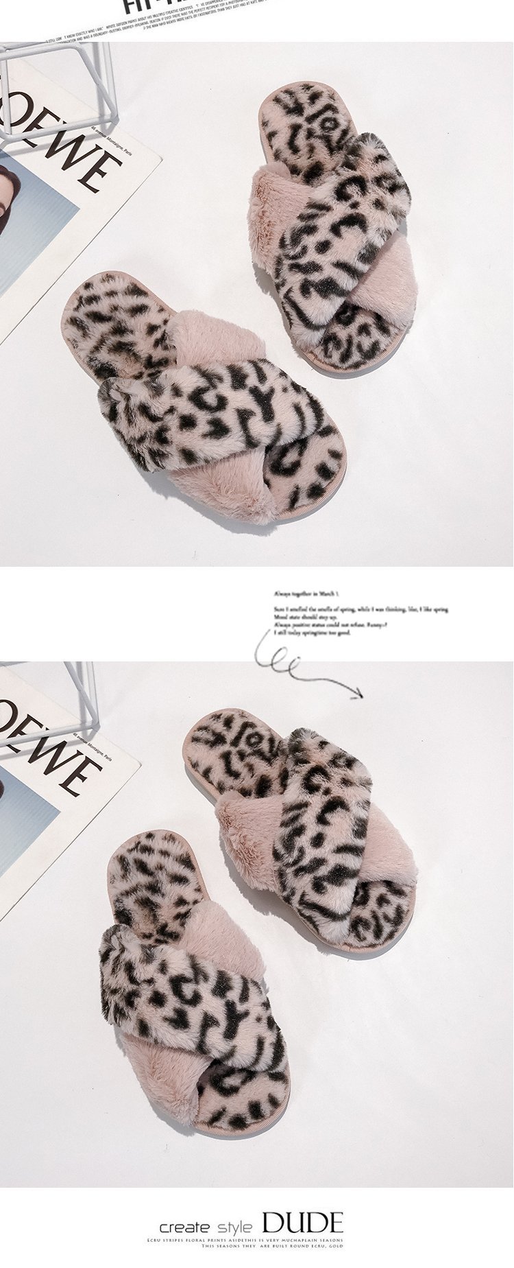 women s cross strap Furry leopard print slippers nihaostyles clothing wholesale NSKJX71186