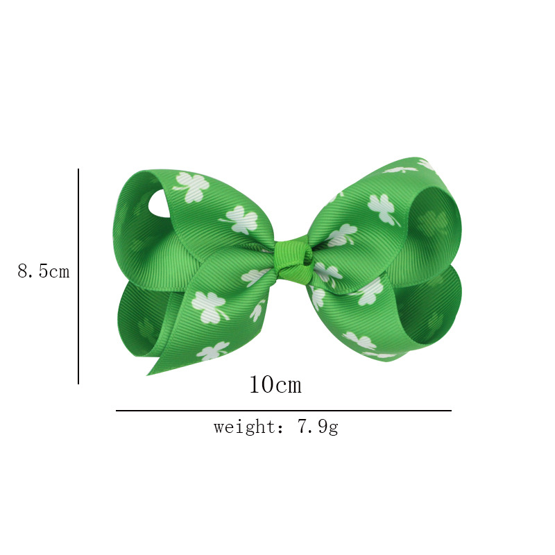 Girl's Pastoral Shamrock Cloth Printing Handmade Bowknot Hair Clip display picture 10