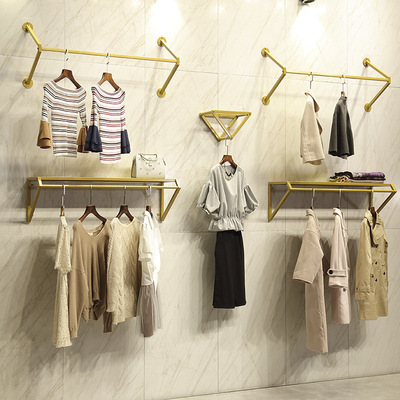 北欧金色铁艺墙上壁挂服装架 简约男女装童装墙上挂衣服装展示架