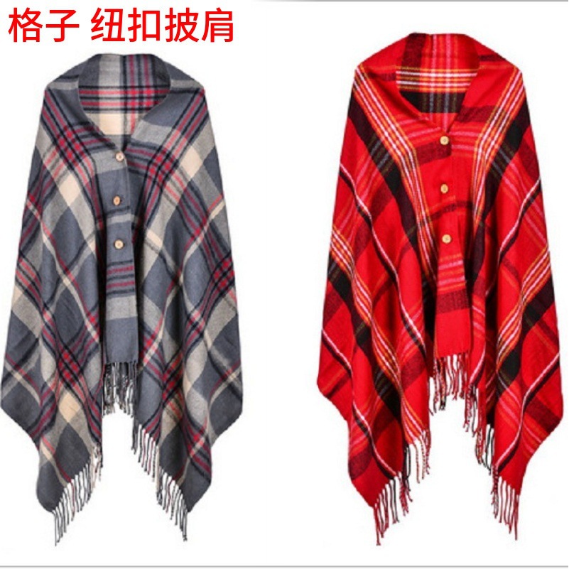 2020 Autumn and winter new pattern lady European style Button tassels keep warm Shawl Cashmere British style scarf