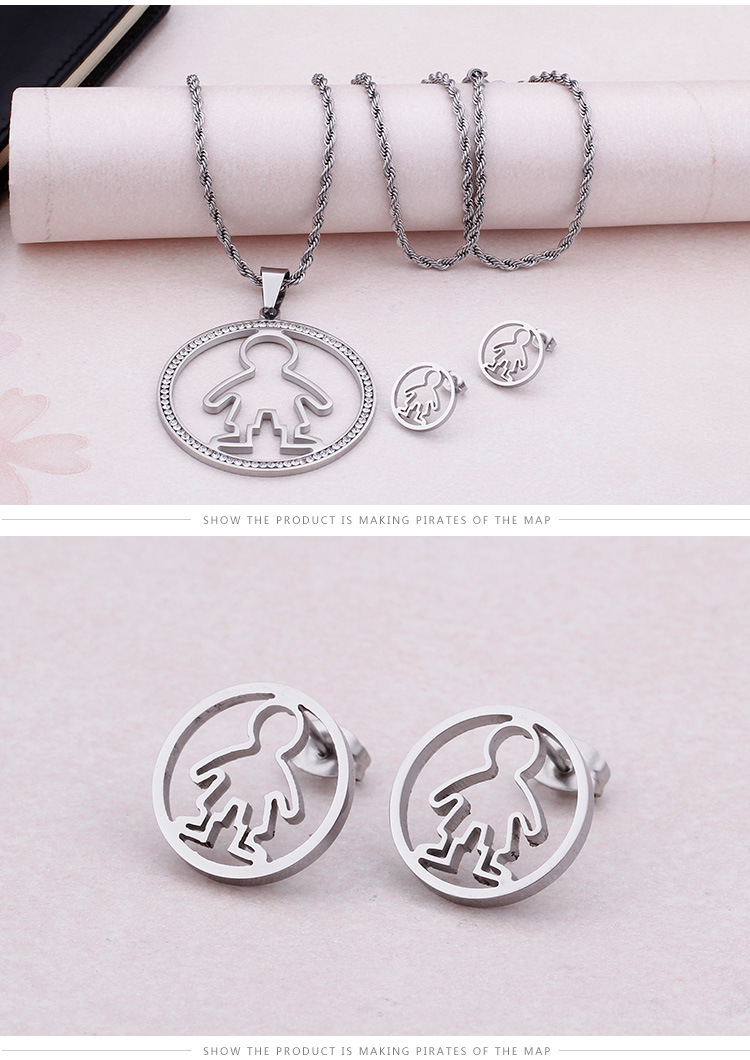 Korean Version Of Titanium Steel Jewelry Set Fashion Round With Diamonds Boys Pendant display picture 8