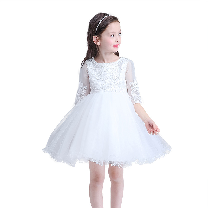 Children's wedding dress, evening dress, long-sleeve, tulle, mid length, princess style, tutu skirt 5