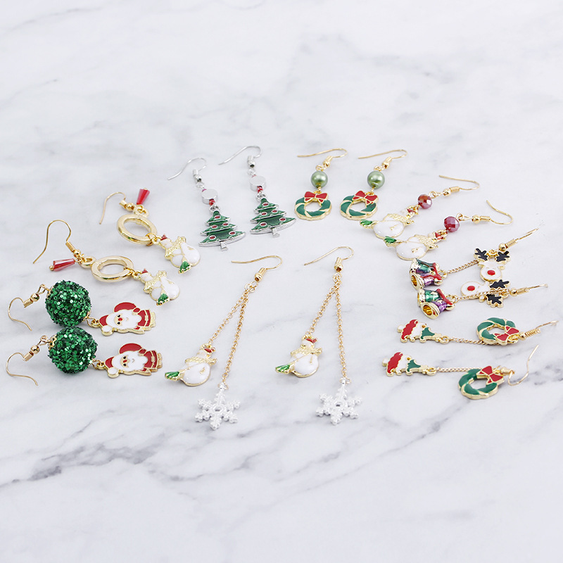 Christmas Elk Christmas Tree Cartoon Bell Santa Claus Earrings Wholesale Nihaojewelry display picture 18