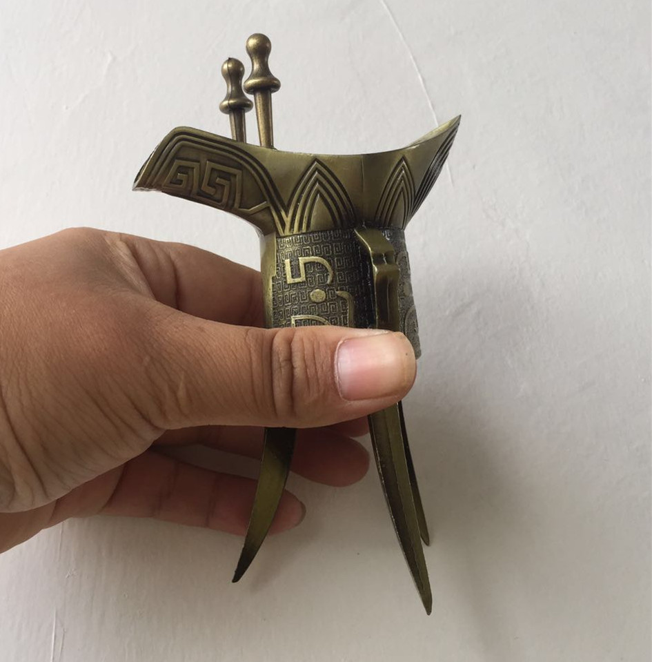铜酒盅仿古代酒杯复古酒樽尊中式宫廷饮用三角爵杯 复古家用白酒-阿里巴巴
