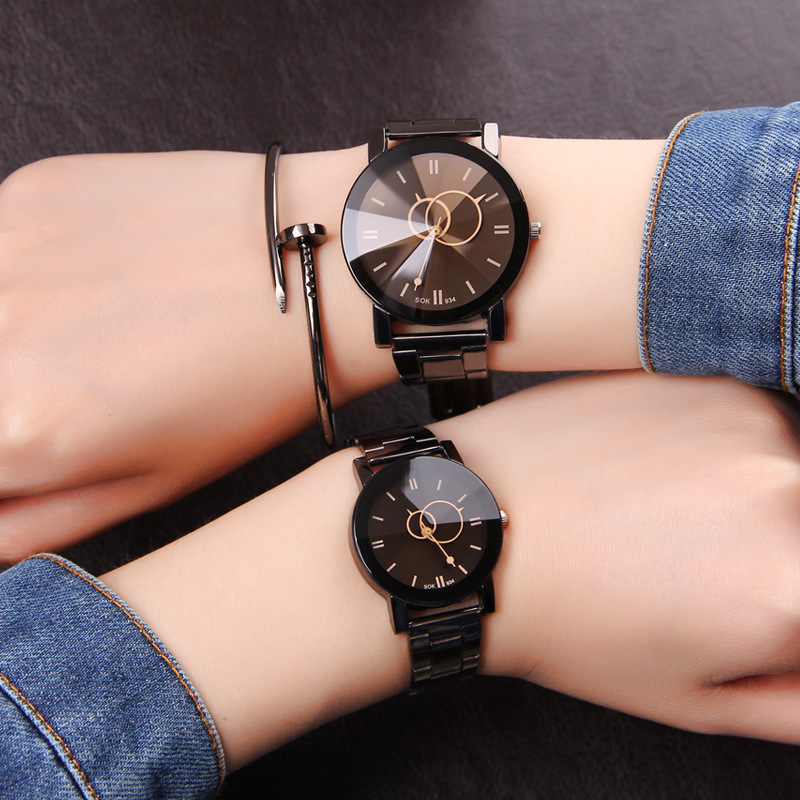New Korean Style Fashionable Simple Personality Retro Harajuku Style Student Men's and Women's Quartz Steel Band Couple's Watch Pair