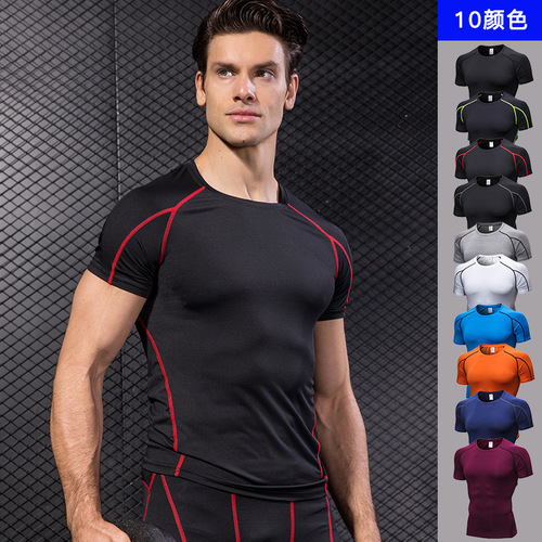 Men's PRO Tight Short Sleeve Top Fitness sports running training clothes stretch quick-drying short-sleeved T-shirt clothes