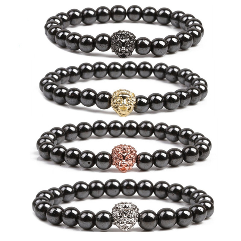 Fashionable magnetic men's copper beaded bracelet natural stone