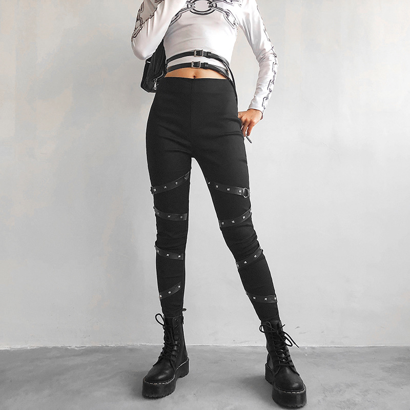 Black chain belt decoration skinny leggings NSLQ12686