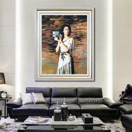 大芬工厂直销手绘肖像人物油画可定制会所别墅复式欧美风格装饰画