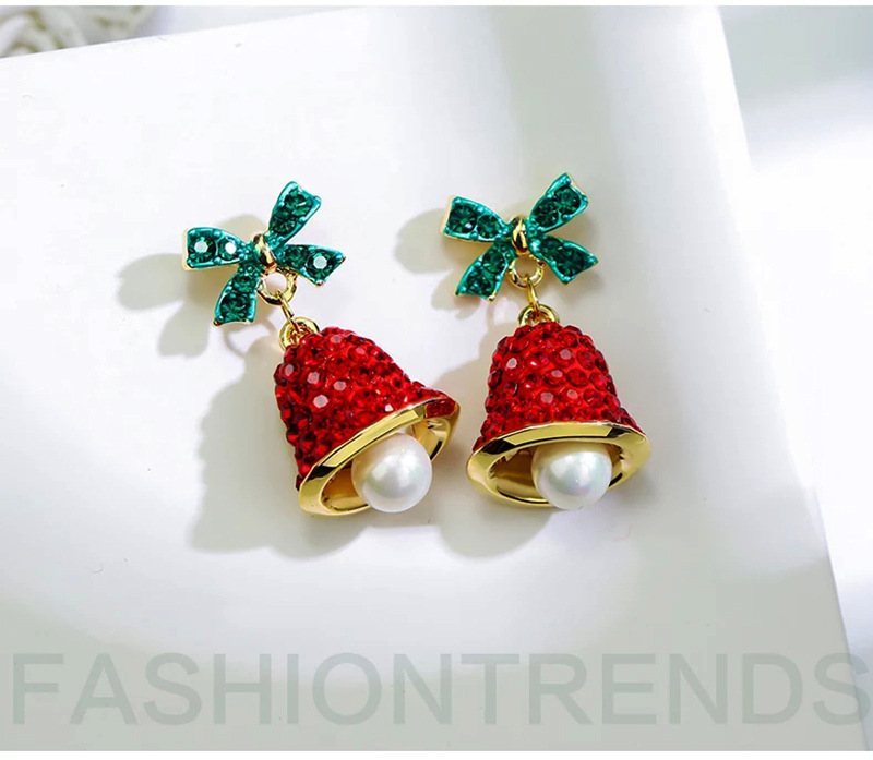 Wholesale Jewelry Cute Bow Knot Bell Alloy Rhinestones Enamel Plating Inlay Drop Earrings display picture 3