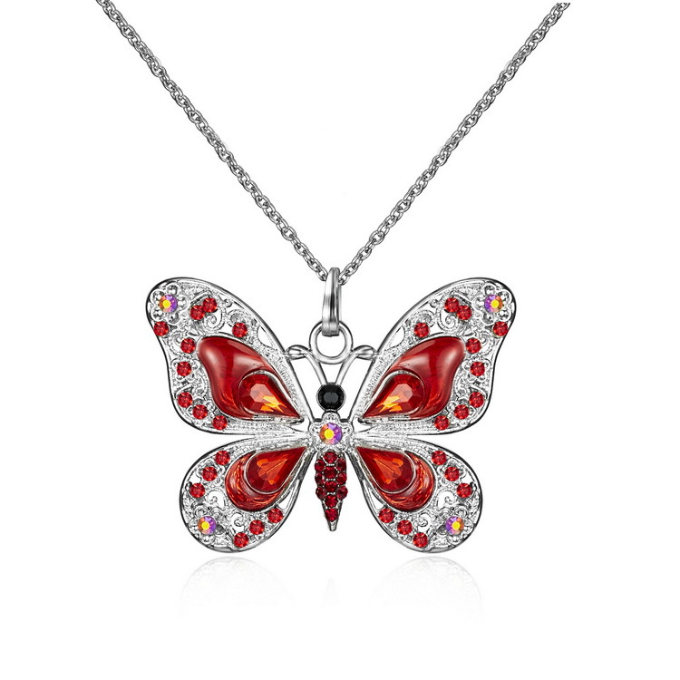 European and American Retro Multi-Color Butterfly Necklace Modern White K Diamond Necklace Factory Direct Sales Animal Pendant