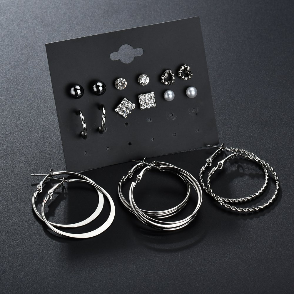 New Fashion Silver 9 Pairs / Set Of Earrings Circle Earrings Set For Women Wholesale display picture 4