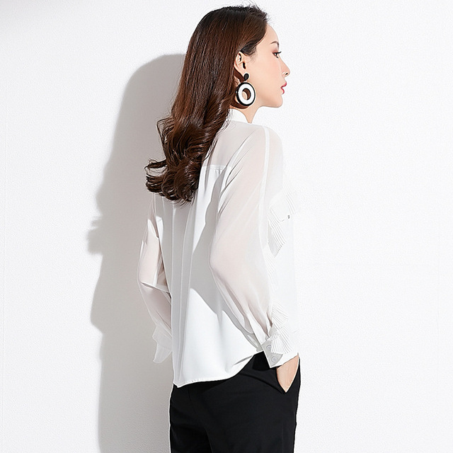 Slim temperament ruffled chic stand collar shirt chiffon shirt  