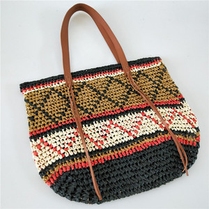New fashionable diamond knitted straw knitted bag handmade beach bag for holiday and leisure women’s bag