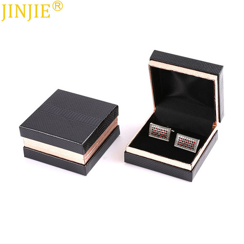 High-end black and gold lizard pattern flip-top cufflink box, wholesale of beautifully packaged jewelry gift boxes for foreign trade